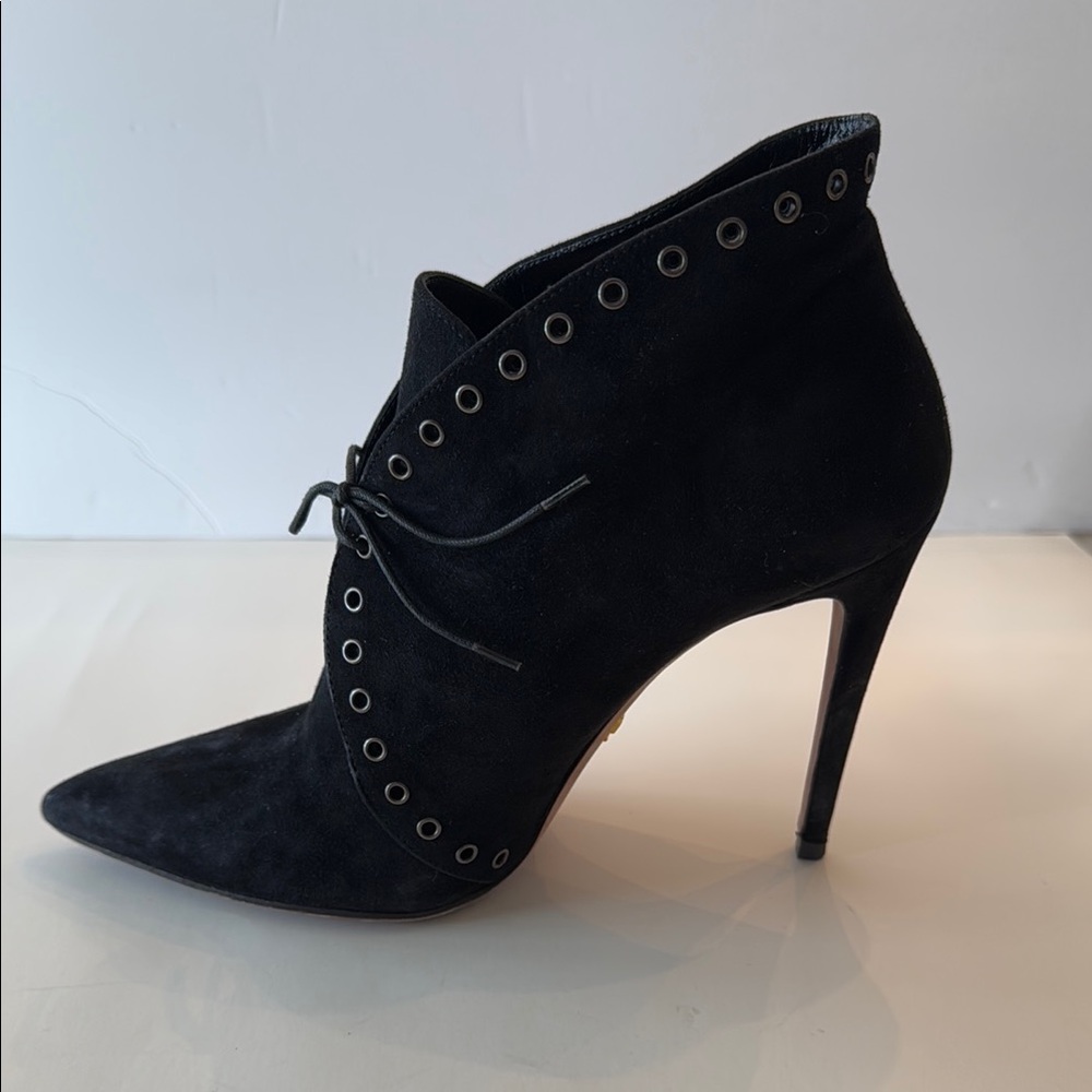 Prada Black Suede Stiletto Ankle Boots - Picture 5 of 9
